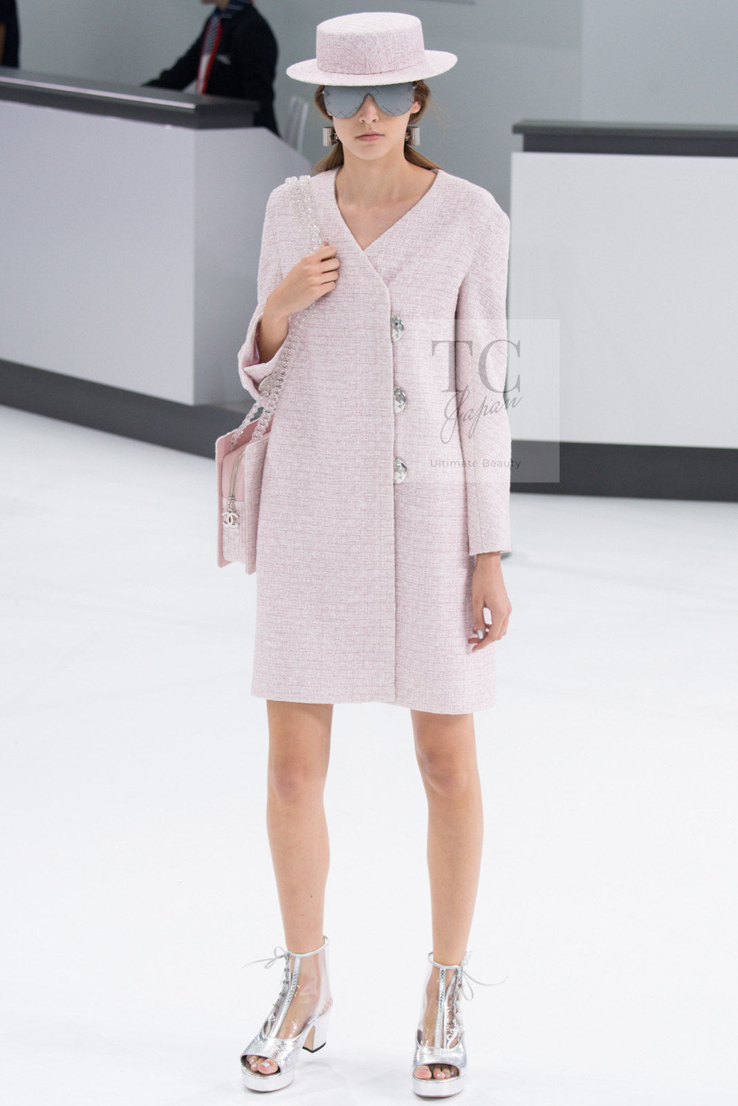 CHANEL 16S Blush Pink Collarless Tweed Jacket Coat 36 38 シャネル ピンク ノーカラー ツイード ジャケット コート 即発