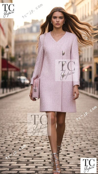 CHANEL 16S Blush Pink Collarless Tweed Jacket Coat 36 38 シャネル ピンク ノーカラー ツイード ジャケット コート 即発