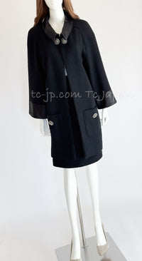 CHANEL 15B Black Gripoix Button Wool Tweed Coat 40 42 シャネル ブラック グリポワ 宝石 ボタン ウール ツイード コート 即発