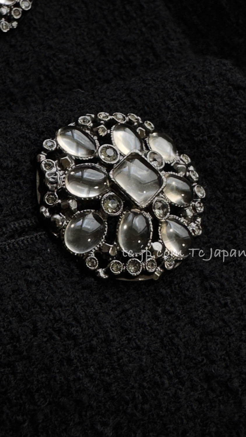 CHANEL 15B Black Gripoix Button Wool Tweed Coat 40 42 シャネル ブラック グリポワ 宝石 ボタン ウール ツイード コート 即発