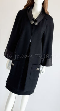 CHANEL 15B Black Gripoix Button Wool Tweed Coat 40 42 シャネル ブラック グリポワ 宝石 ボタン ウール ツイード コート 即発