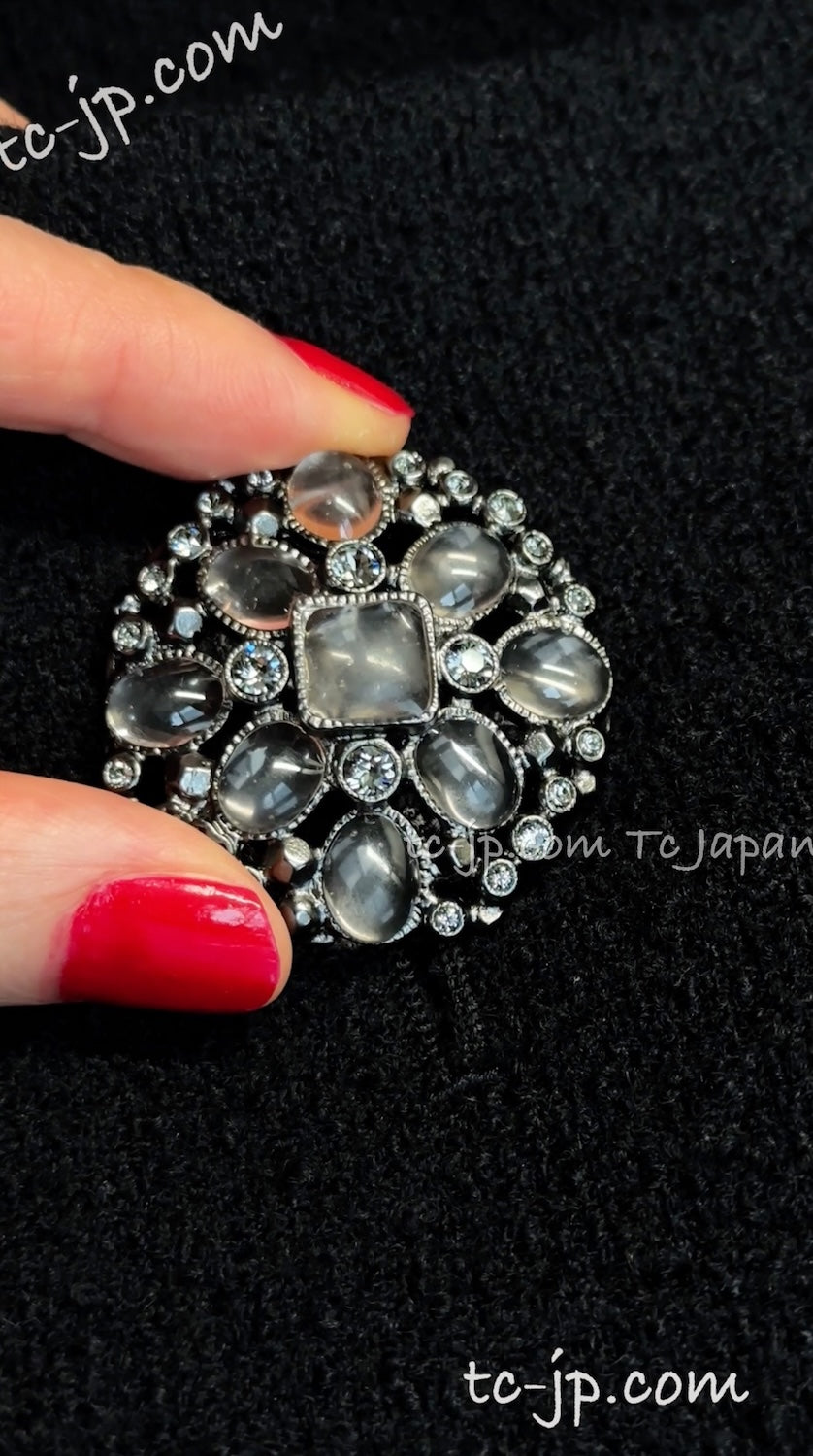 CHANEL 15B Black Gripoix Button Wool Tweed Coat 40 42 シャネル ブラック グリポワ 宝石 ボタン ウール ツイード コート 即発