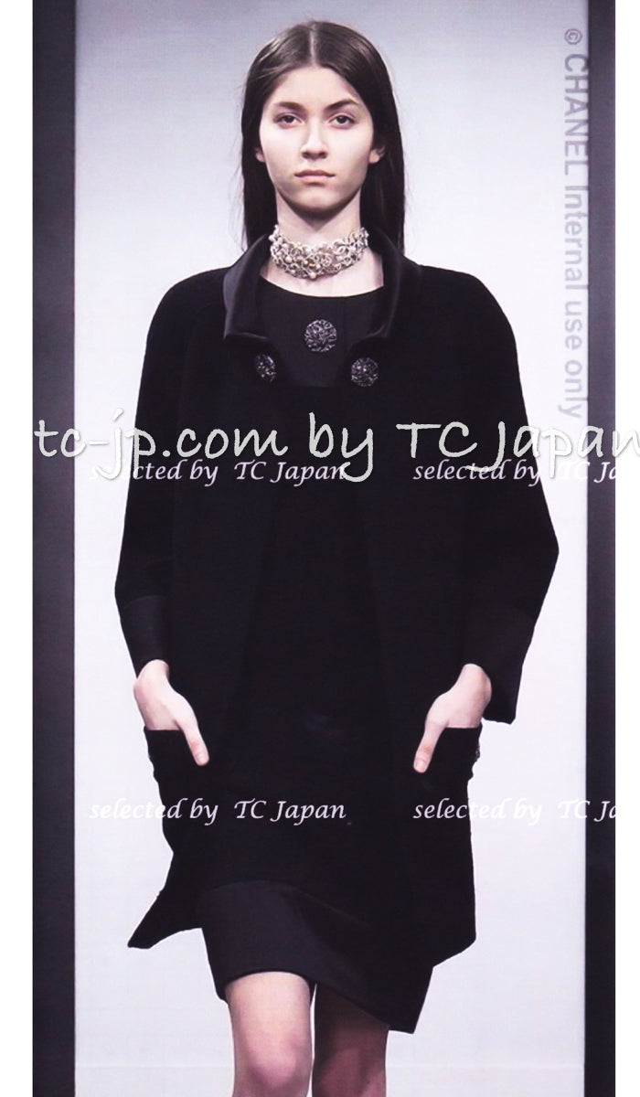 CHANEL 15B Black Gripoix Button Wool Tweed Coat 40 42 シャネル ブラック グリポワ 宝石 ボタン ウール ツイード コート 即発