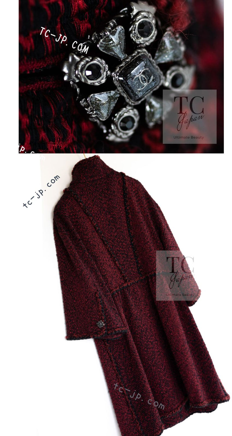 CHANEL 11A Red Black Gripox Button Wool Tweed Jacket Coat 38 シャネル レッド ブラック グリポワ 宝石 ボタン ジャケット コート 即発