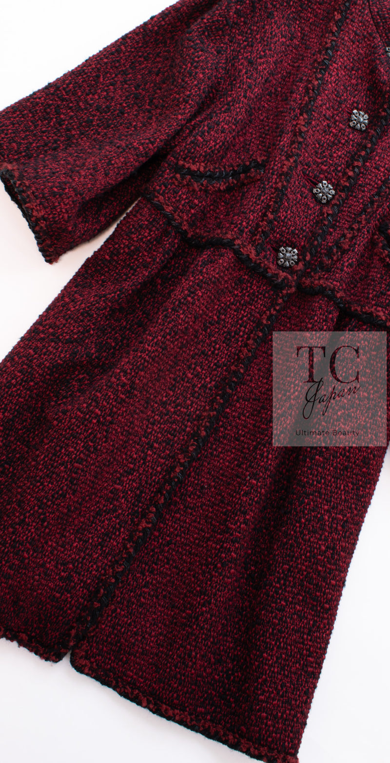 CHANEL 11A Red Black Gripox Button Wool Tweed Jacket Coat 38 シャネル レッド ブラック グリポワ 宝石 ボタン ジャケット コート 即発