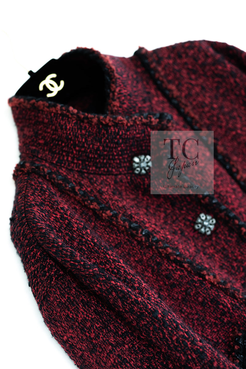 CHANEL 11A Red Black Gripox Button Wool Tweed Jacket Coat 38 シャネル レッド ブラック グリポワ 宝石 ボタン ジャケット コート 即発