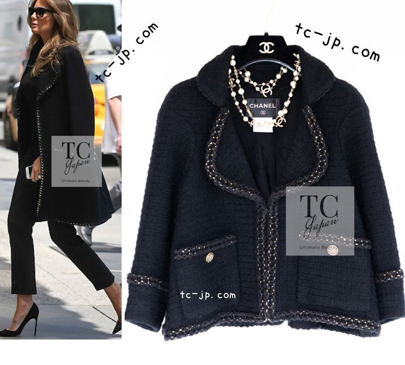 CHANEL 15PF Black Blade Trim Wool Coat Jacket 38 40 シャネル ブラック ブレイドトリム ウール コート ジャケット 即発