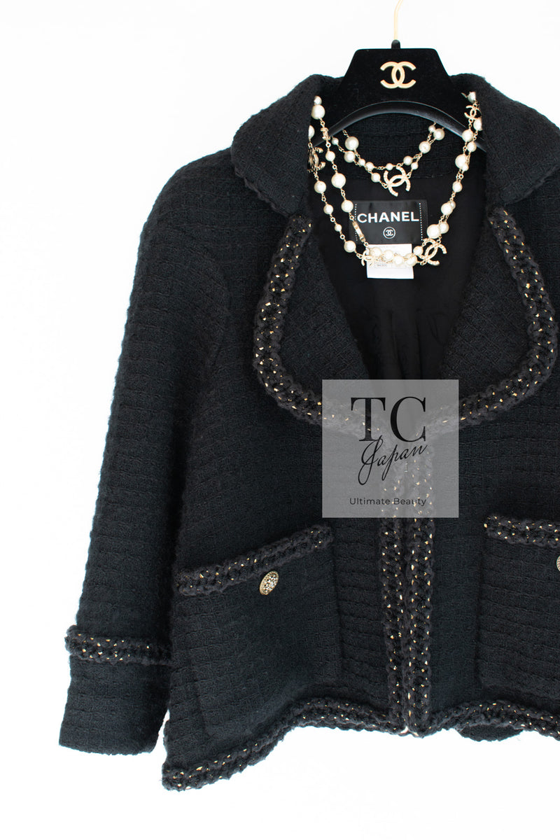 CHANEL 15PF Black Blade Trim Wool Coat Jacket 38 40 シャネル ブラック ブレイドトリム ウール コート ジャケット 即発