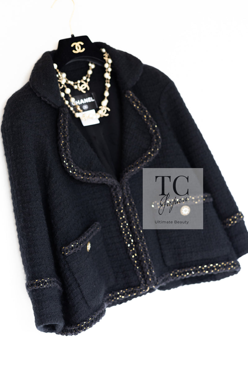 CHANEL 15PF Black Blade Trim Wool Coat Jacket 38 40 シャネル ブラック ブレイドトリム ウール コート ジャケット 即発