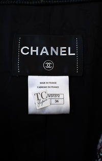 CHANEL 14A Black Multicolor Braid Trim Glitter Zipper Tweed Coat 34 | TW