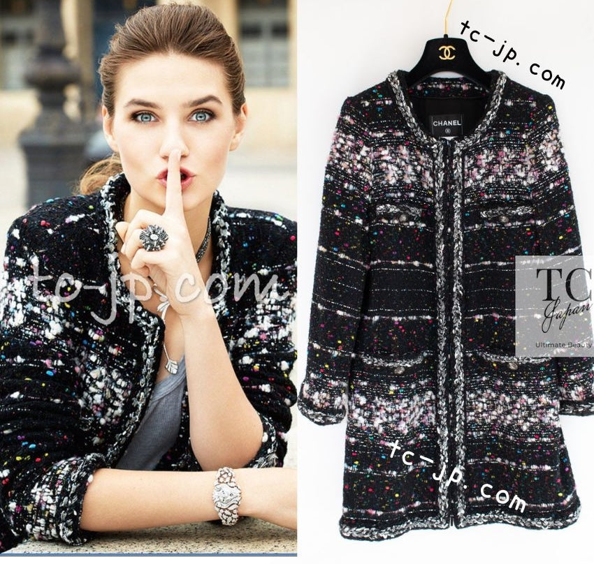 CHANEL 14A Black Multicolor Lesage Glitter Tweed Coat 38 シャネル ブラック マルチカラー ルサージュ ツイード コート 即発