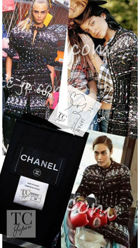 CHANEL 14A Black Multicolor Braid Trim Glitter Zipper Tweed Coat 34 10