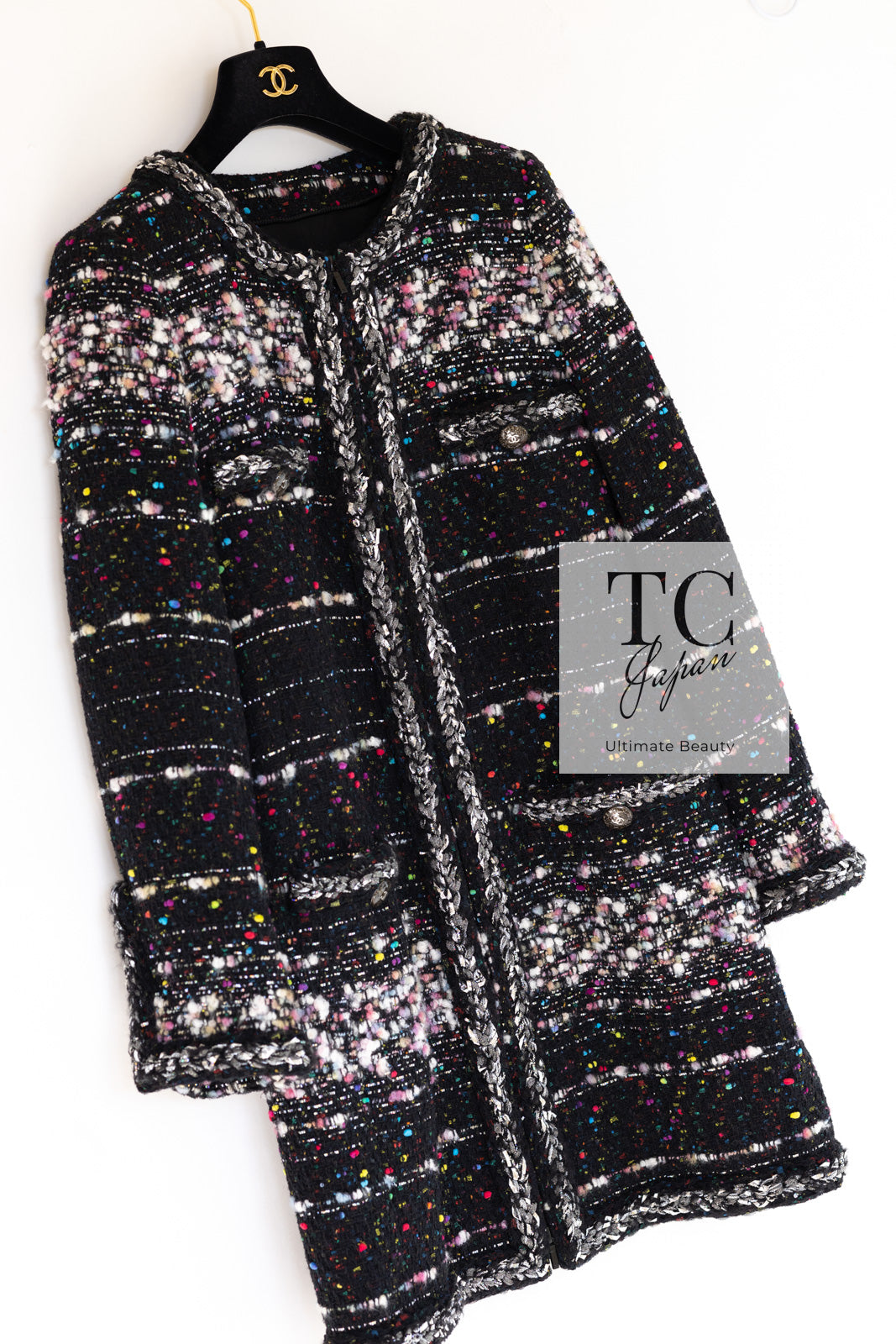 CHANEL 14A Black Multicolor Lesage Glitter Tweed Coat 38 シャネル ブラック マルチカラー ルサージュ ツイード コート 即発