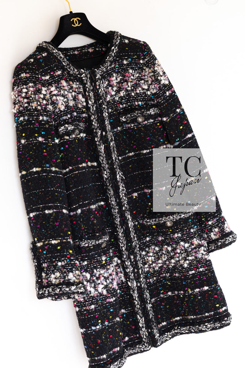 CHANEL 14A Black Multicolor Lesage Glitter Tweed Coat 38 シャネル ブラック マルチカラー ルサージュ ツイード コート 即発