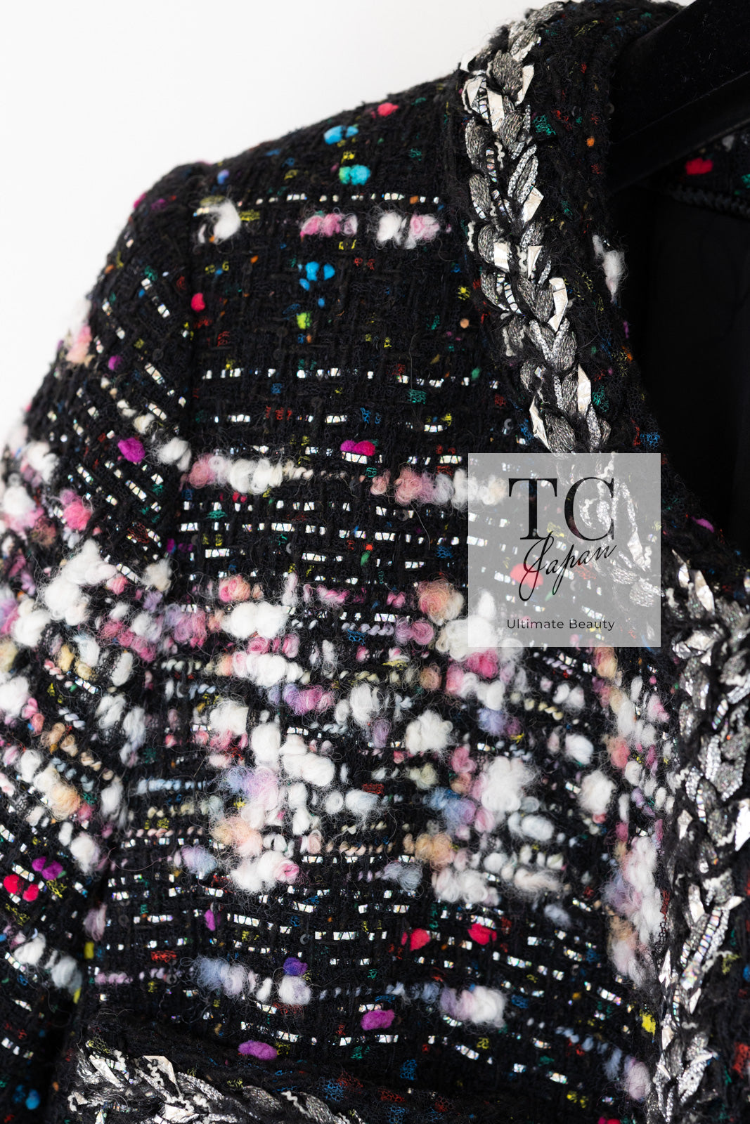 シャネル コート CHANEL 14A ブラック マルチカラー ブレイドトリム