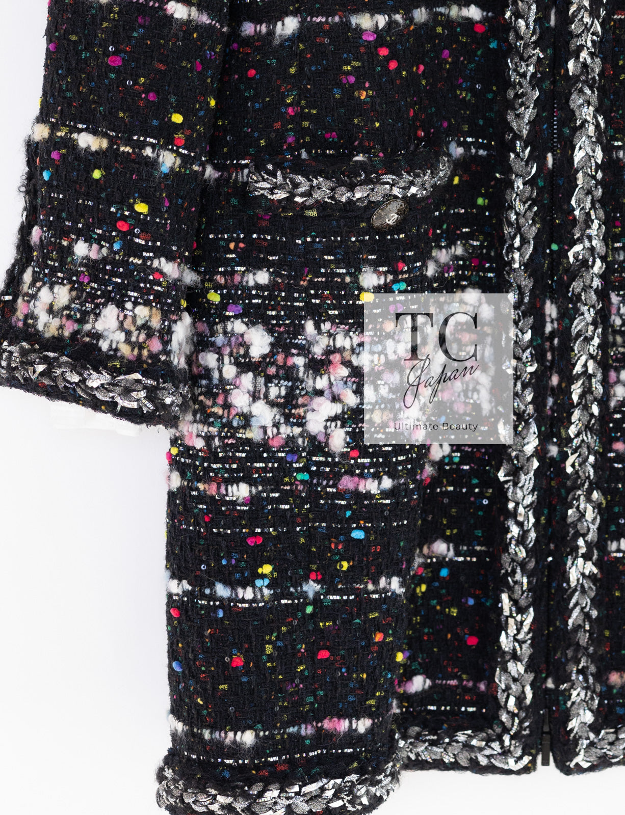 CHANEL 14A Black Multicolor Lesage Glitter Tweed Coat 38 シャネル ブラック マルチカラー ルサージュ ツイード コート 即発