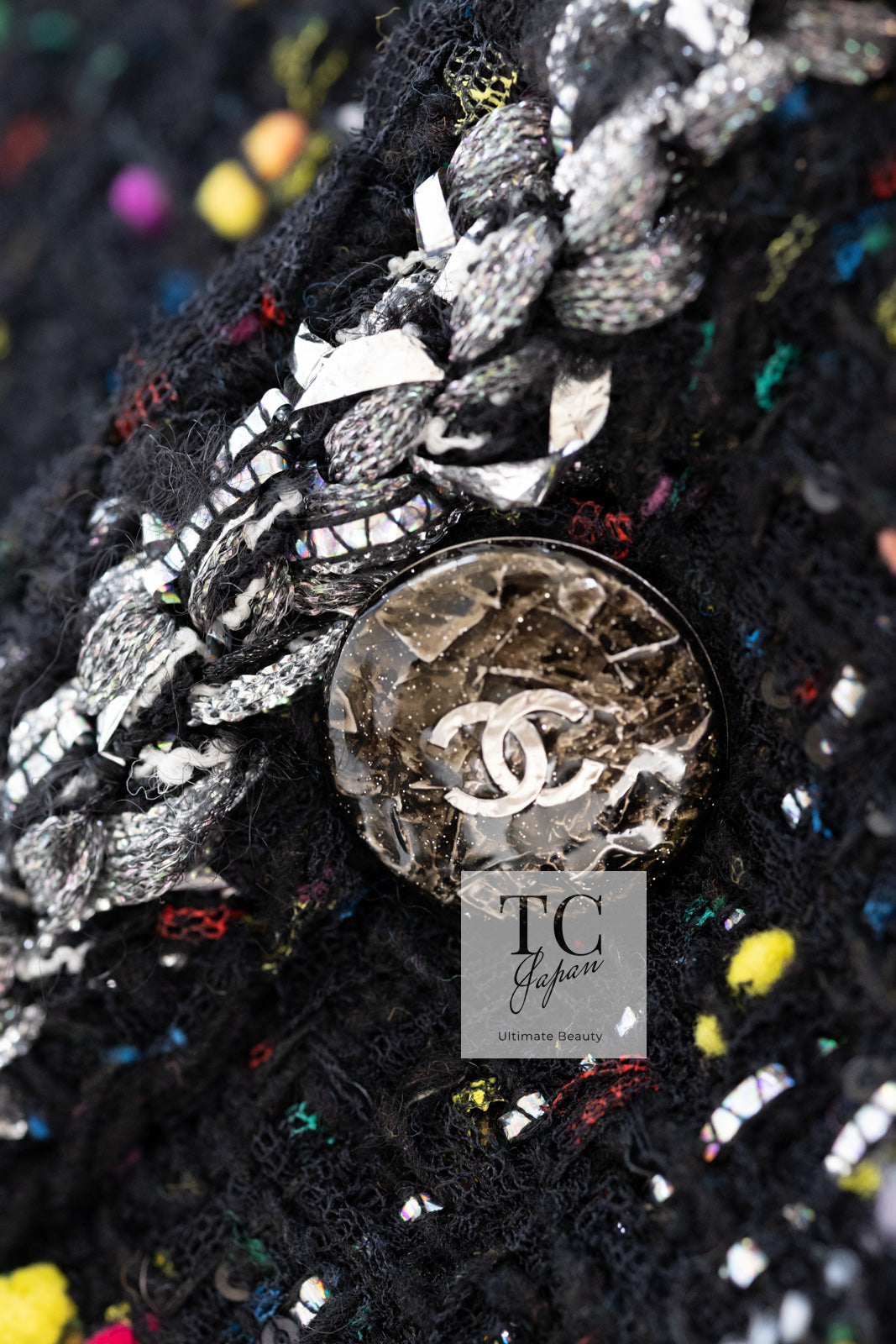 シャネル コート CHANEL 14A ブラック マルチカラー ブレイドトリム