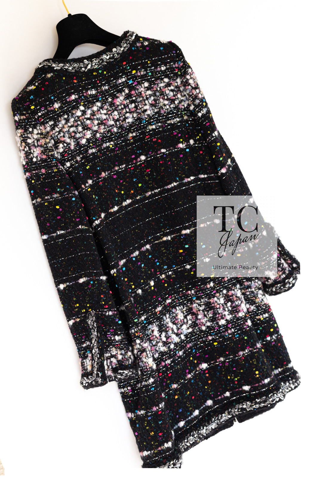 シャネル コート CHANEL 14A ブラック マルチカラー ブレイドトリム