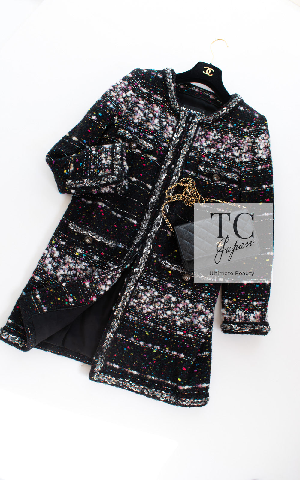 CHANEL 14A Black Multicolor Lesage Glitter Tweed Coat 38 シャネル ブラック マルチカラー ルサージュ ツイード コート 即発