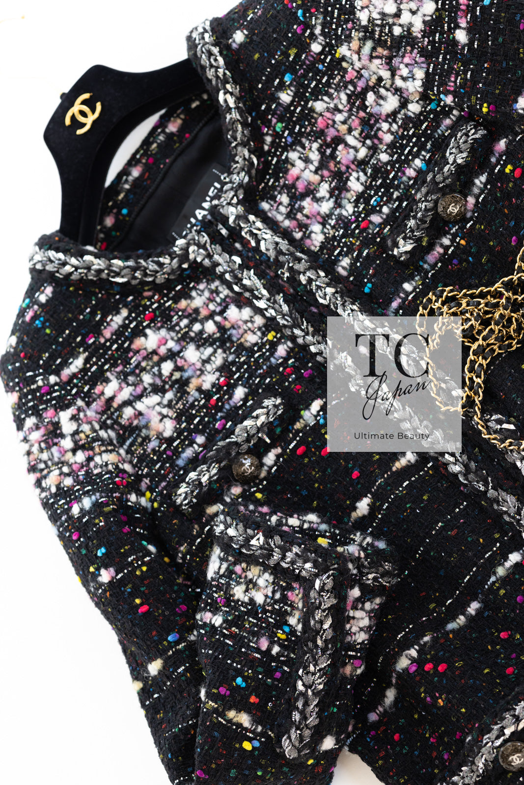 CHANEL 14A Black Multicolor Lesage Glitter Tweed Coat 38 シャネル ブラック マルチカラー ルサージュ ツイード コート 即発