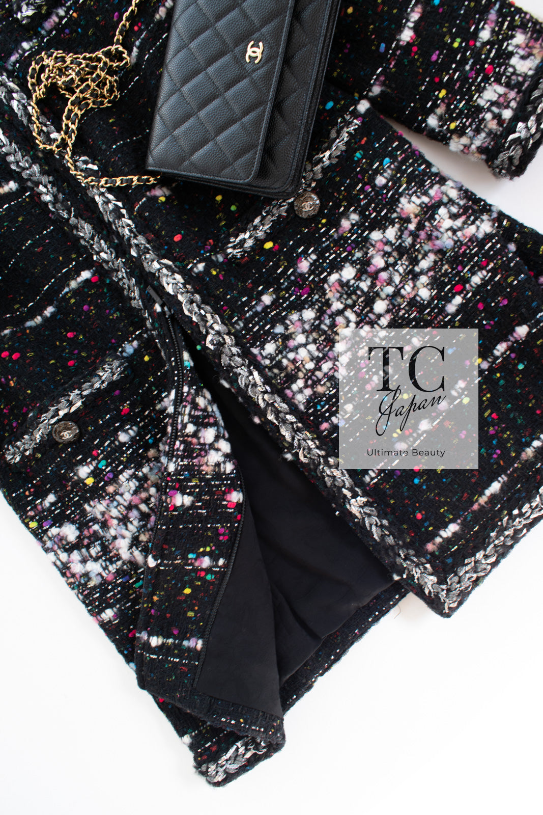 シャネル コート CHANEL 14A ブラック マルチカラー ブレイドトリム