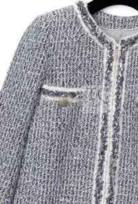 CHANEL 14A Gray SIlver Metallic Silk Cotton Tweed Long Coat 36 2