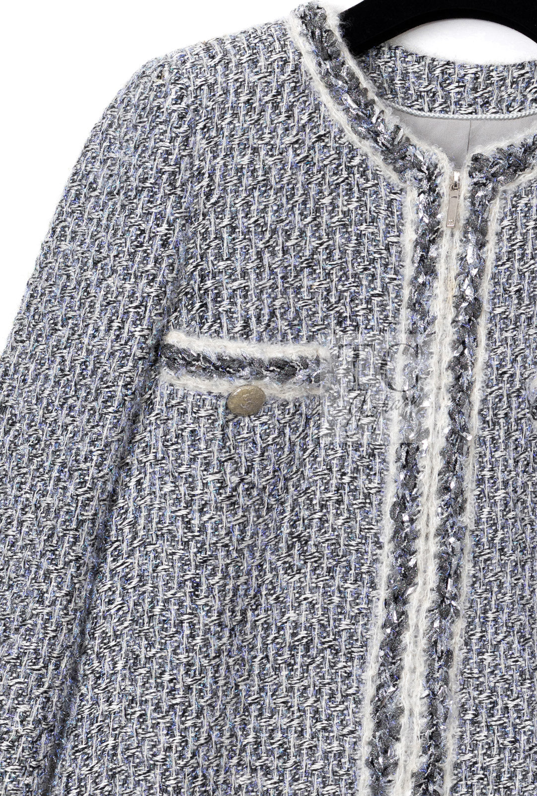 CHANEL 14A Gray SIlver Metallic Silk Cotton Tweed Long Coat 36 2