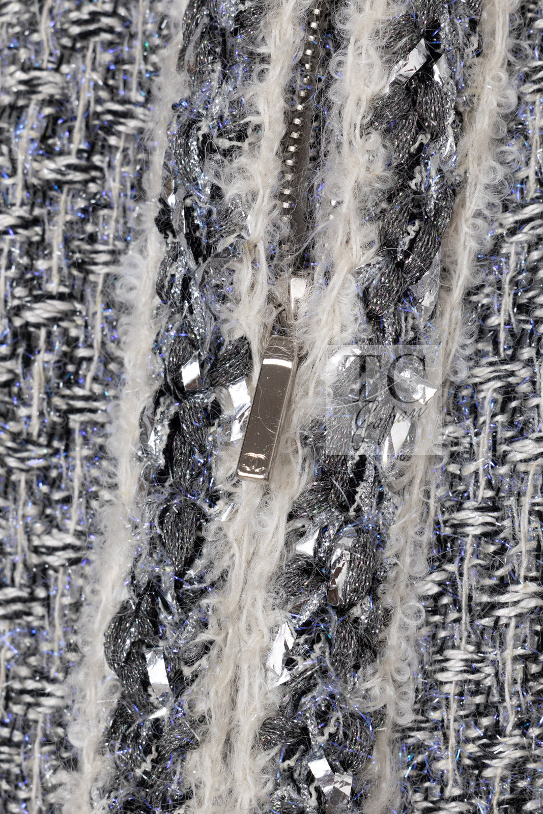 CHANEL 14A Gray SIlver Metallic Silk Cotton Tweed Long Coat 36 3