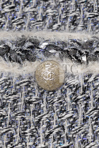 CHANEL 14A Gray SIlver Metallic Silk Cotton Tweed Long Coat 36 4