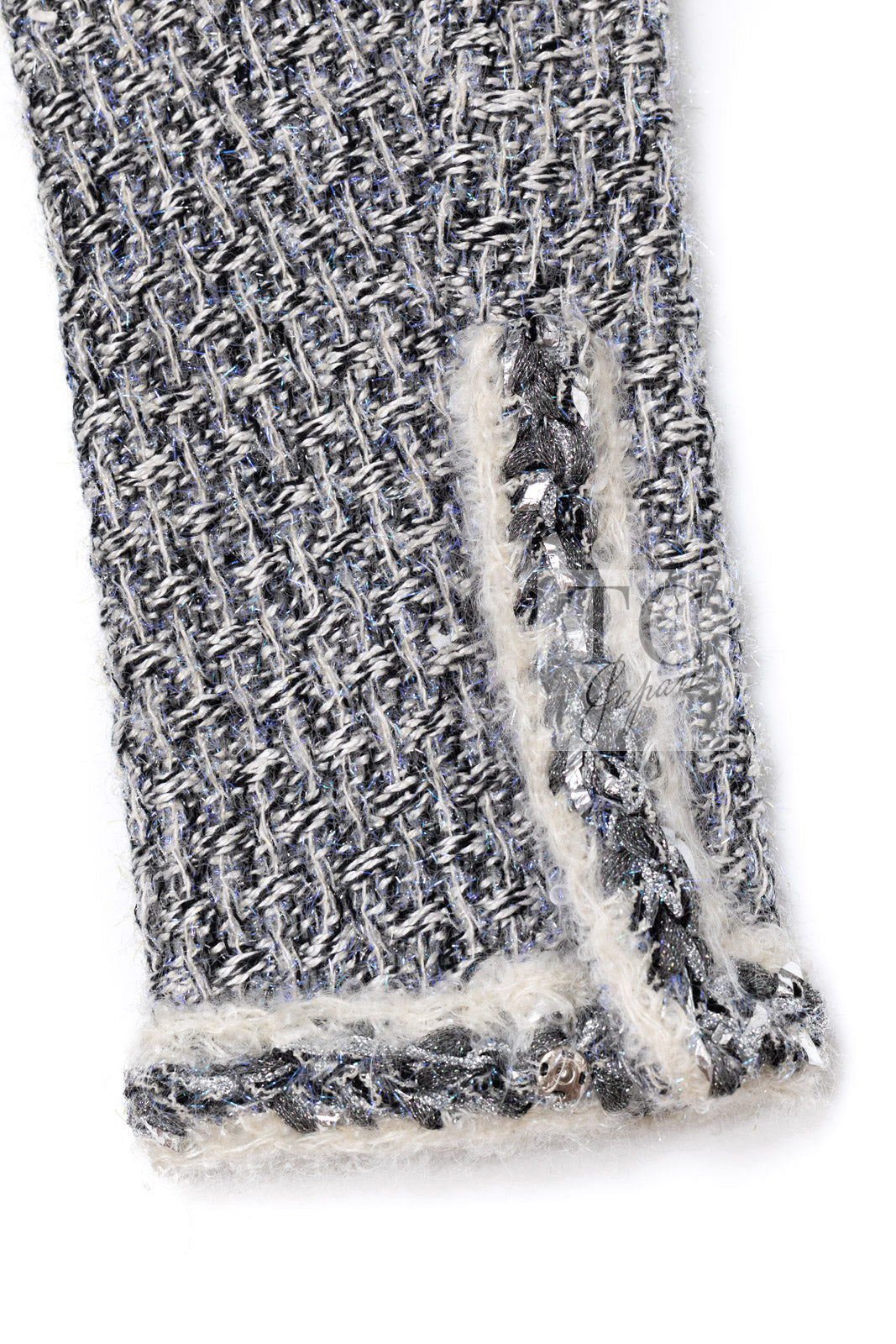 CHANEL 14A Gray SIlver Metallic Silk Cotton Tweed Long Coat 36 7