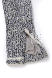 CHANEL 14A Gray SIlver Metallic Silk Cotton Tweed Long Coat 36 8