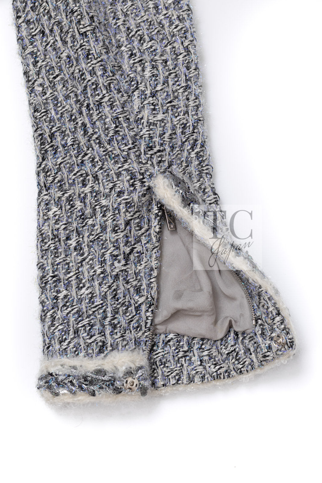 CHANEL 14A Gray SIlver Metallic Silk Cotton Tweed Long Coat 36 8