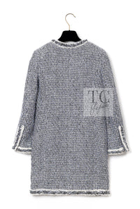 CHANEL 14A Gray SIlver Metallic Silk Cotton Tweed Long Coat 36 9