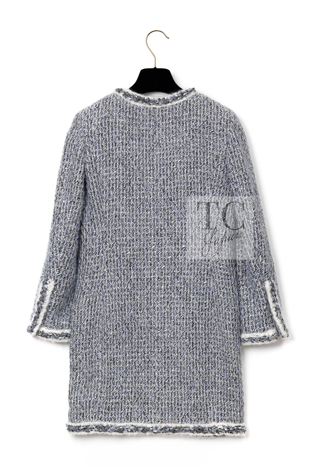 CHANEL 14A Gray SIlver Metallic Silk Cotton Tweed Long Coat 36 9