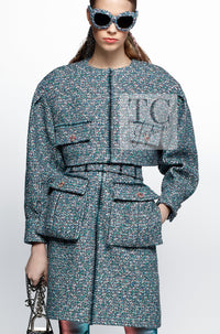 CHANEL 14A Gray SIlver Metallic Silk Cotton Tweed Long Coat 36 20