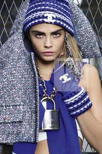 シャネル コート CHANEL 14A グレー シルバー メタリック シルク コットン ジッパー ツイード 36