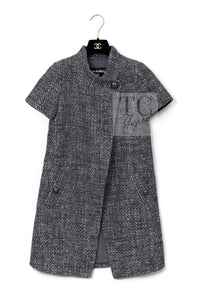 シャネル ジャケット コート CHANEL 15S グレー スタンドカラー スプリング 半袖 34
