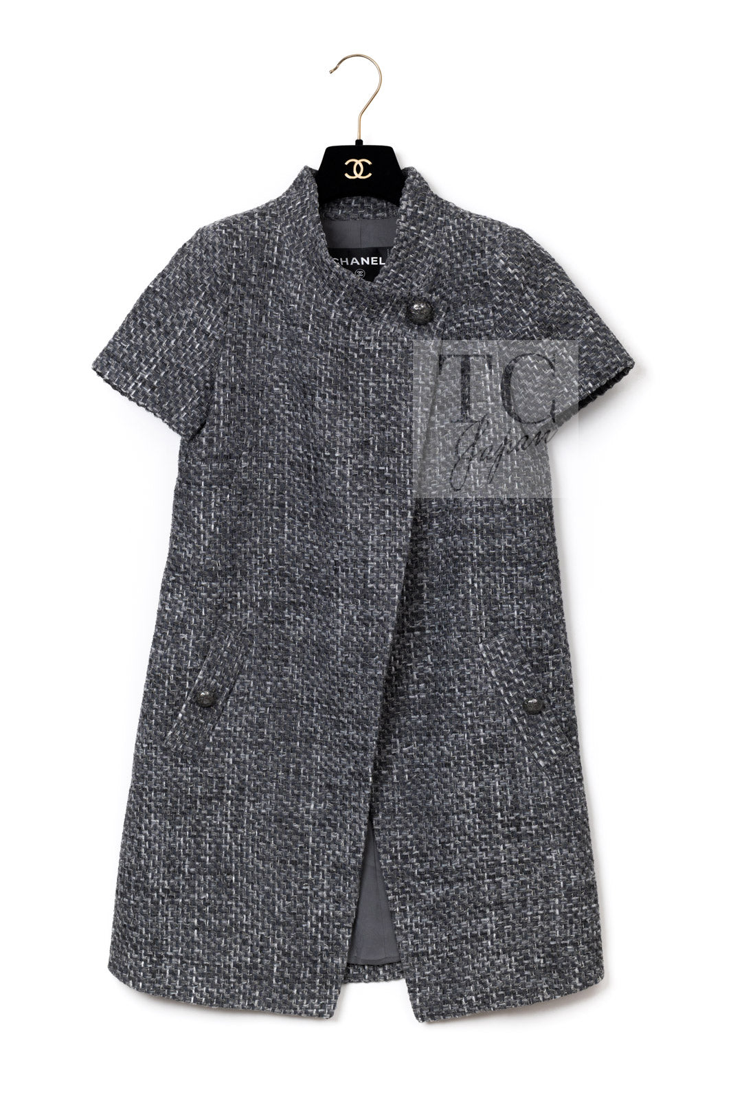 シャネル ジャケット コート CHANEL 15S グレー スタンドカラー スプリング 半袖 34