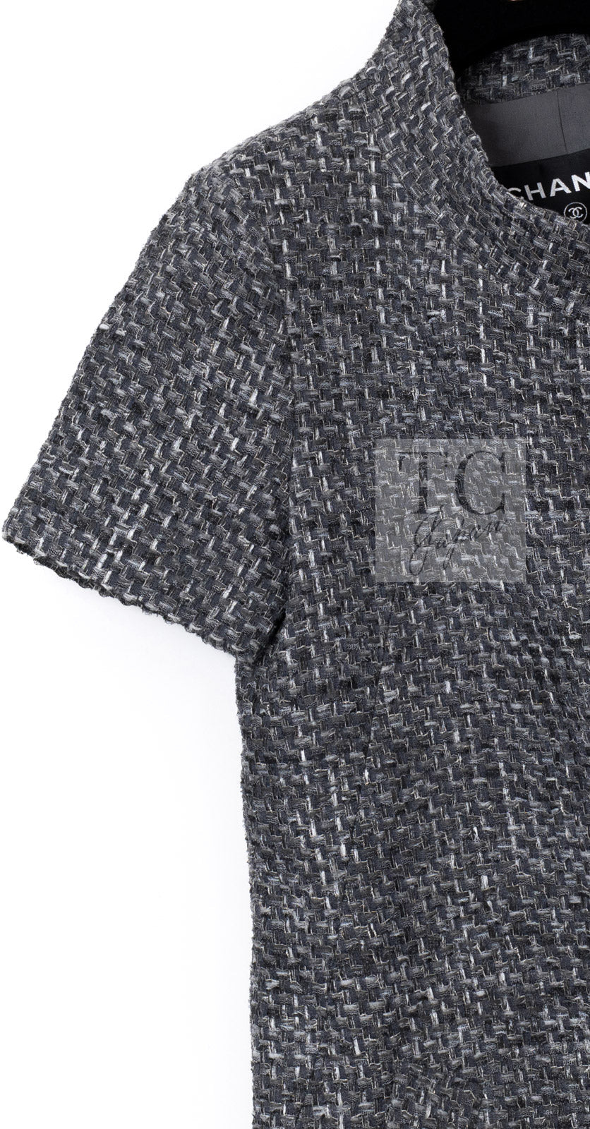 シャネル ジャケット コート CHANEL 15S グレー スタンドカラー スプリング 半袖 34