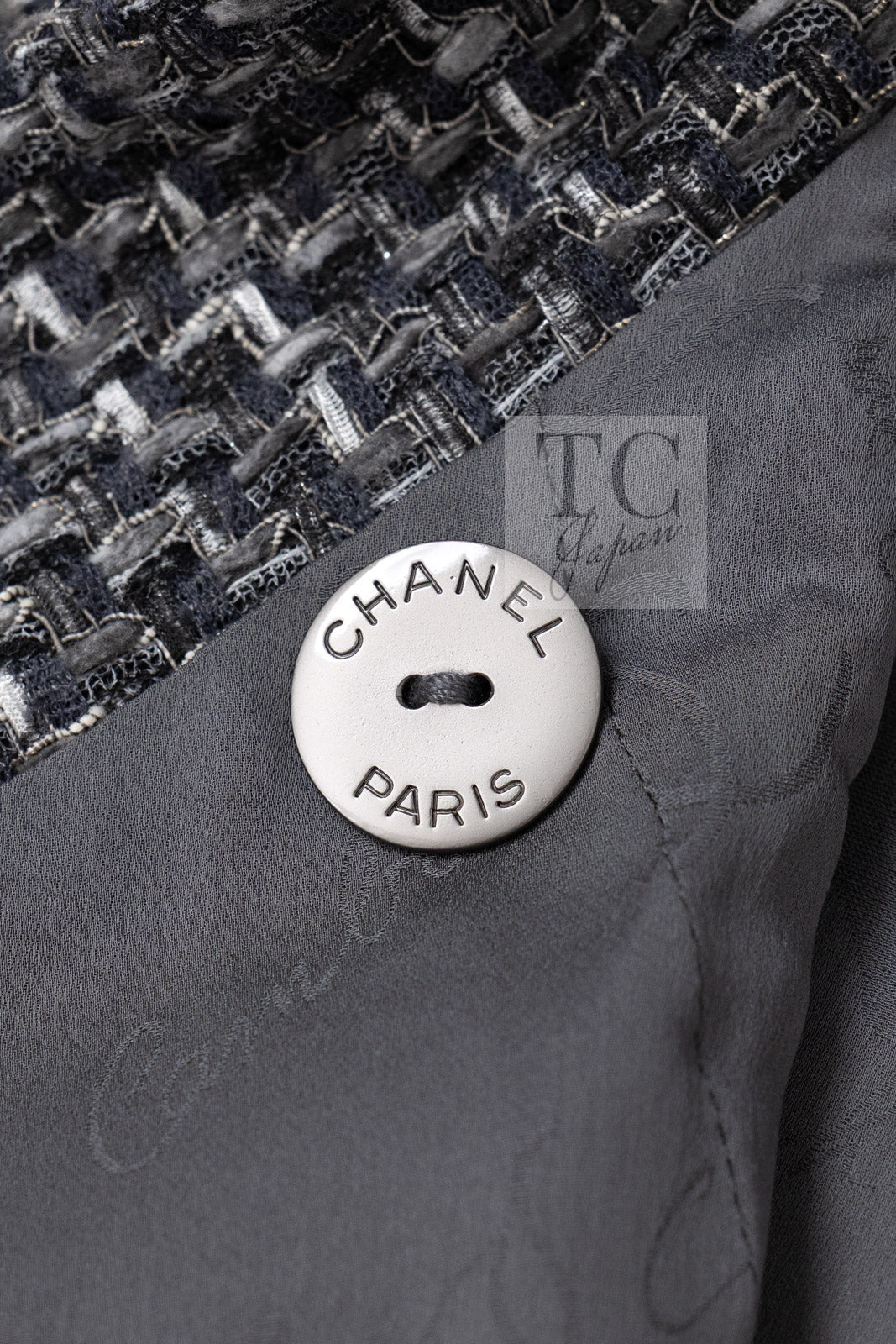 シャネル ジャケット コート CHANEL 15S グレー スタンドカラー スプリング 半袖 34