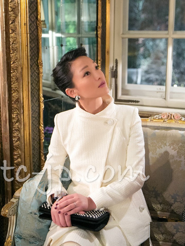 CHANEL 15S Grey Standing Collar Spring Jacket Coat 34 25