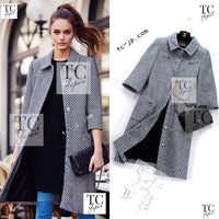 CHANEL 16S Olive Navy White Striped Cotton Wool Tweed Coat 34 シャネル オリーブ ネイビー ホワイト ストライプ コットン ウール ツイード コート 即発