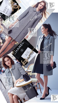 CHANEL 16S Olive Navy White Striped Cotton Wool Tweed Coat 34 シャネル オリーブ ネイビー ホワイト ストライプ コットン ウール ツイード コート 即発
