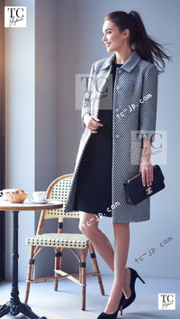CHANEL 16S Olive Navy White Striped Cotton Wool Tweed Coat 34 シャネル オリーブ ネイビー ホワイト ストライプ コットン ウール ツイード コート 即発 - TC JAPAN