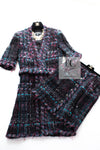 CHANEL 06A Purple Black Multicolor Tweed Jacket Coat Skirt Suit 34 36 シャネル パープル ブラック マルチカラー ジャケット コート スカート スーツ 即発