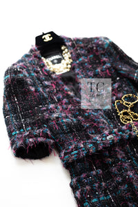 CHANEL 06A Purple Black Multicolor Tweed Jacket Coat Skirt Suit 34 36 シャネル パープル ブラック マルチカラー ジャケット コート スカート スーツ 即発