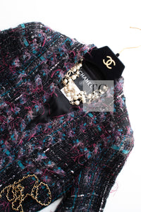 CHANEL 06A Purple Black Multicolor Tweed Jacket Coat Skirt Suit 34 36 シャネル パープル ブラック マルチカラー ジャケット コート スカート スーツ 即発