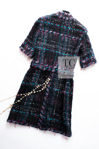 CHANEL 06A Purple Black Multicolor Tweed Jacket Coat Skirt Suit 34 36 シャネル パープル ブラック マルチカラー ジャケット コート スカート スーツ 即発