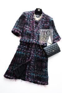 CHANEL 06A Purple Black Multicolor Tweed Jacket Coat Skirt Suit 34 36 シャネル パープル ブラック マルチカラー ジャケット コート スカート スーツ 即発