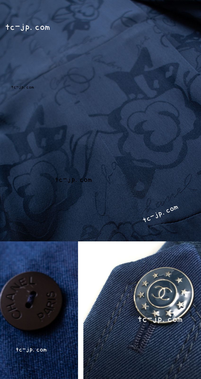 CHANEL 13S Laura Bailey Navy Cotton Trench Coat 36 38 シャネル ネイビー コットン ギャバジン トレンチ コート